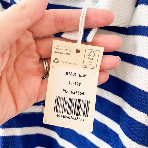 New With Tags Piqué Polo Blue and White Striped Shirt - Picture 6 of 10